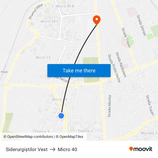 Siderurgiștilor Vest to Micro 40 map