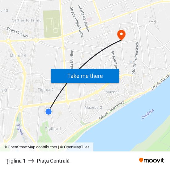 Țiglina 1 to Piaţa Centrală map