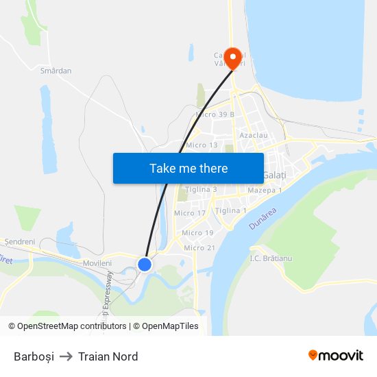 Barboși to Traian Nord map