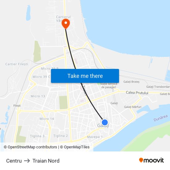 Centru to Traian Nord map