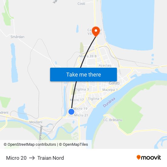 Micro 20 to Traian Nord map