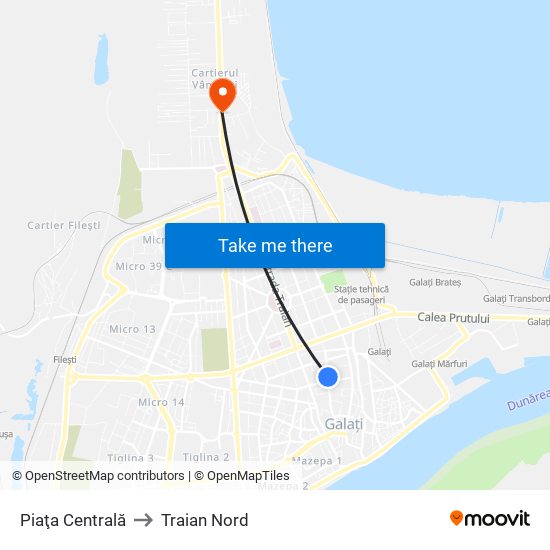 Piaţa Centrală to Traian Nord map