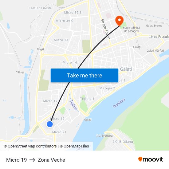 Micro 19 to Zona Veche map