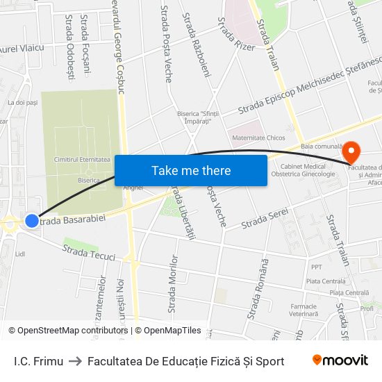 I.C. Frimu to Facultatea De Educație Fizică Și Sport map