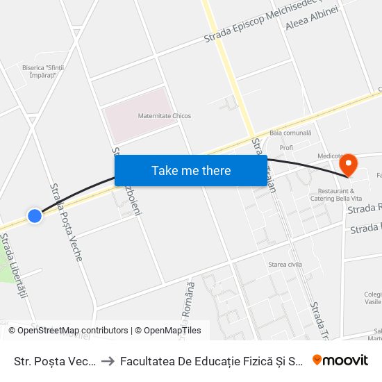 Str. Poșta Veche to Facultatea De Educație Fizică Și Sport map