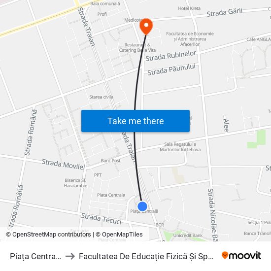 Piața Centrală to Facultatea De Educație Fizică Și Sport map