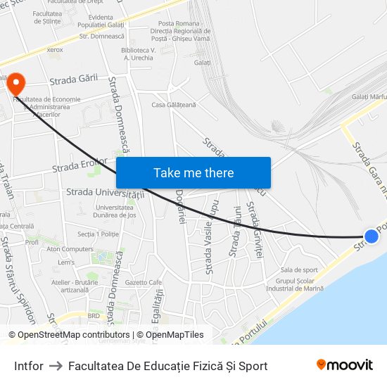 Intfor to Facultatea De Educație Fizică Și Sport map