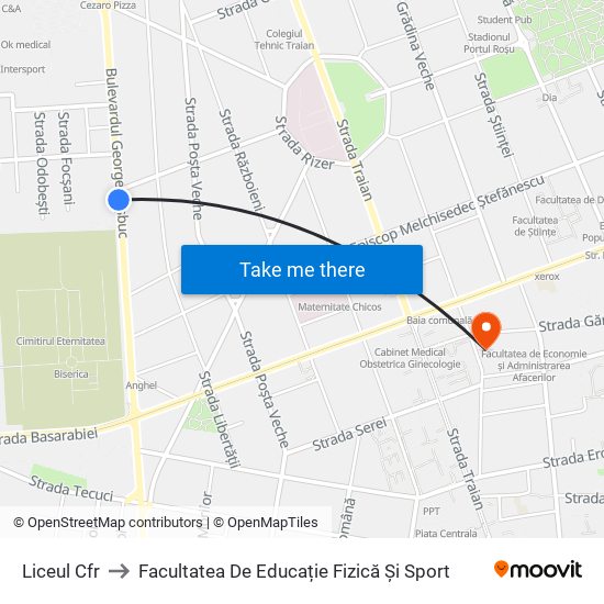 Liceul Cfr to Facultatea De Educație Fizică Și Sport map