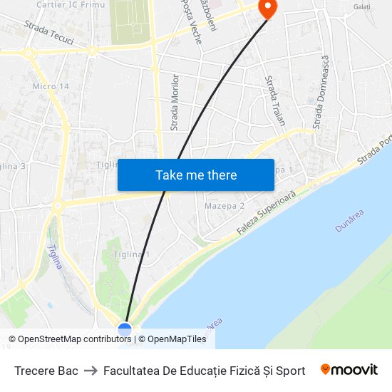 Trecere Bac to Facultatea De Educație Fizică Și Sport map