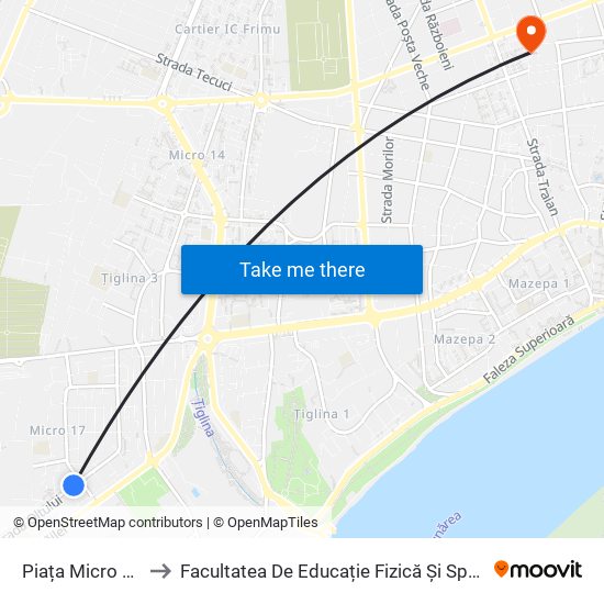 Piața Micro 17 to Facultatea De Educație Fizică Și Sport map