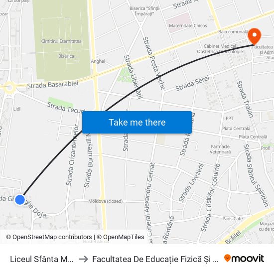 Liceul Sfânta Maria to Facultatea De Educație Fizică Și Sport map