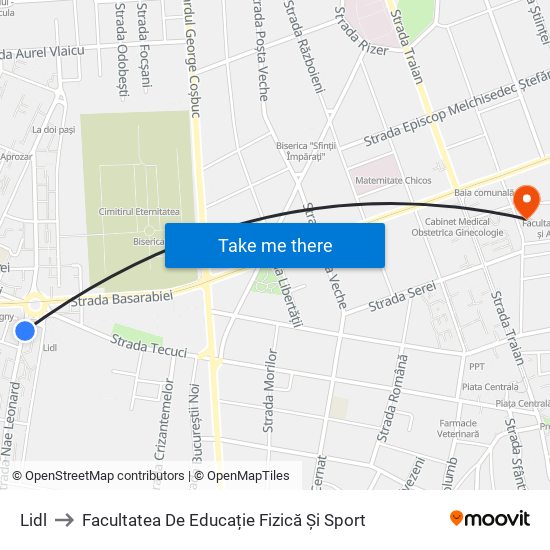 Lidl to Facultatea De Educație Fizică Și Sport map