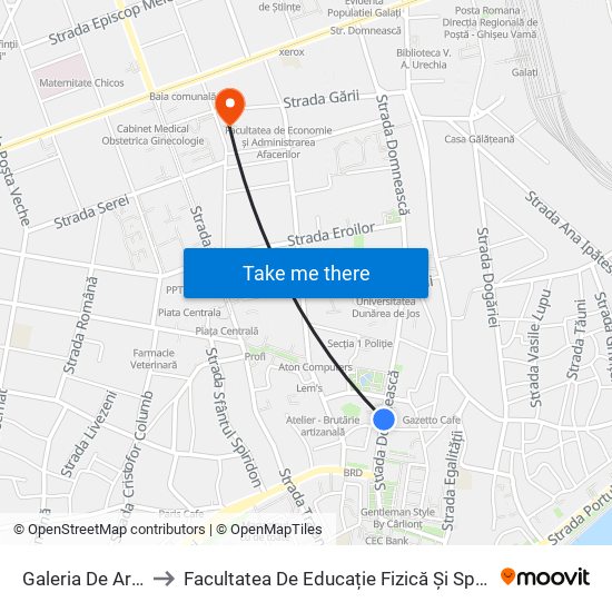 Galeria De Artă to Facultatea De Educație Fizică Și Sport map