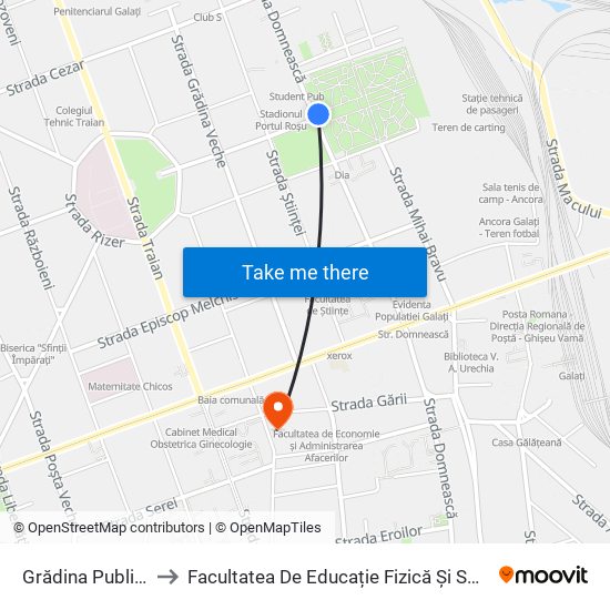 Grădina Publică to Facultatea De Educație Fizică Și Sport map