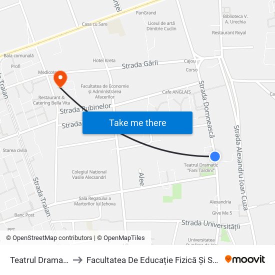 Teatrul Dramatic to Facultatea De Educație Fizică Și Sport map