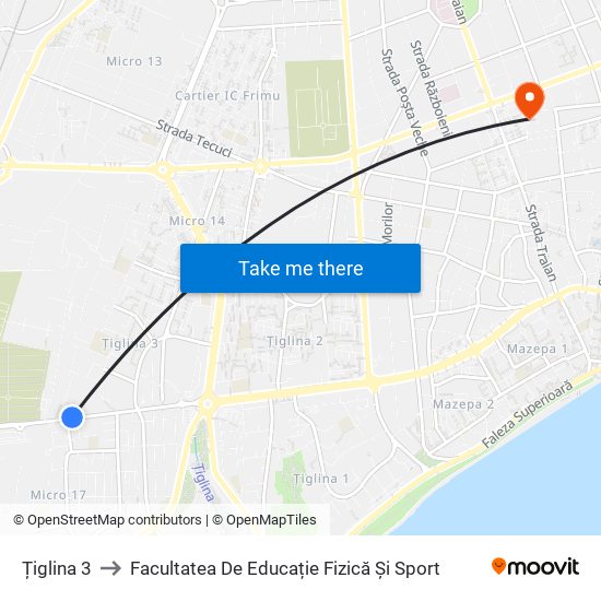 Țiglina 3 to Facultatea De Educație Fizică Și Sport map