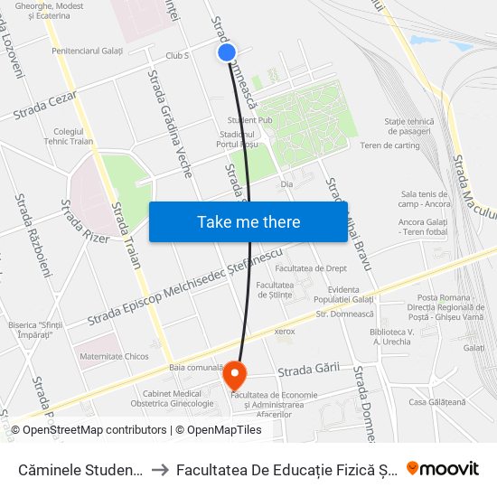 Căminele Studențești to Facultatea De Educație Fizică Și Sport map