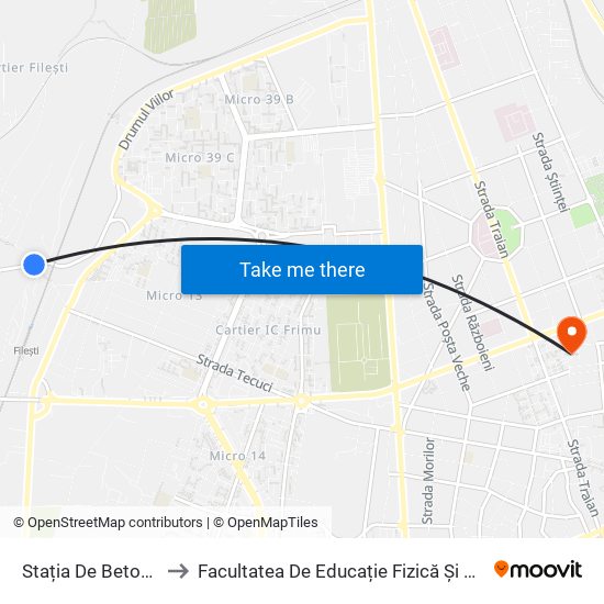 Stația De Betoane to Facultatea De Educație Fizică Și Sport map