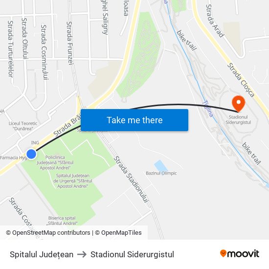 Spitalul Județean to Stadionul Siderurgistul map