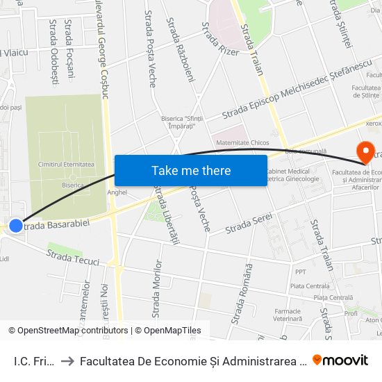 I.C. Frimu to Facultatea De Economie Și Administrarea Afacerilor map