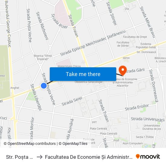 Str. Poșta Veche to Facultatea De Economie Și Administrarea Afacerilor map