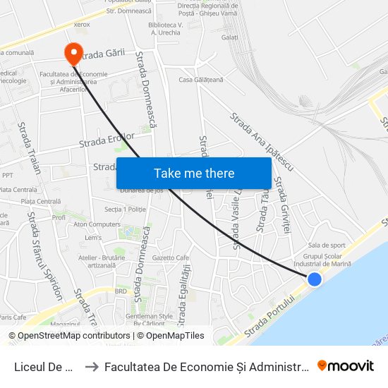 Liceul De Marină to Facultatea De Economie Și Administrarea Afacerilor map