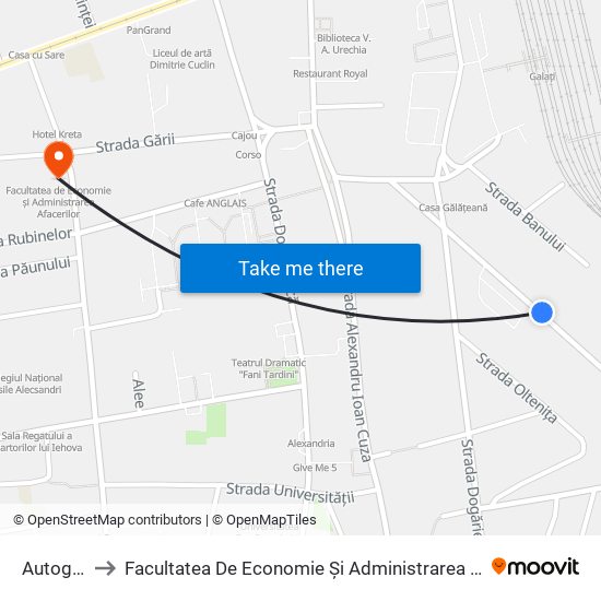 Autogară to Facultatea De Economie Și Administrarea Afacerilor map