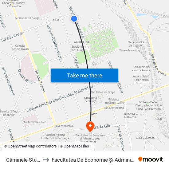 Căminele Studențești to Facultatea De Economie Și Administrarea Afacerilor map