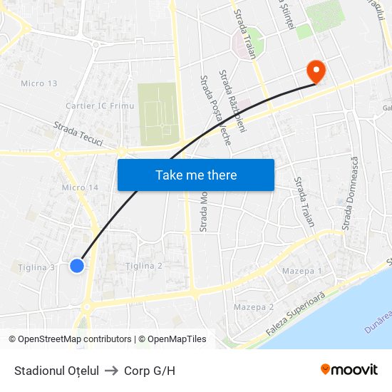 Stadionul Oțelul to Corp G/H map