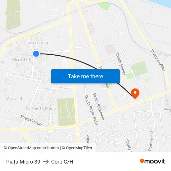 Piața Micro 39 to Corp G/H map