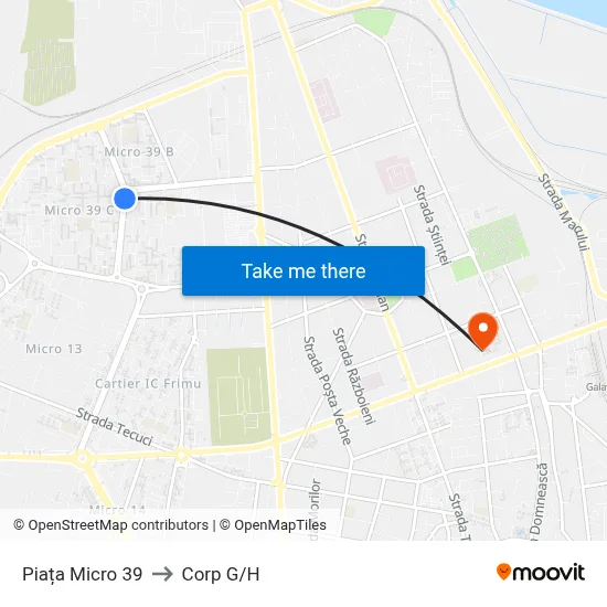 Piața Micro 39 to Corp G/H map