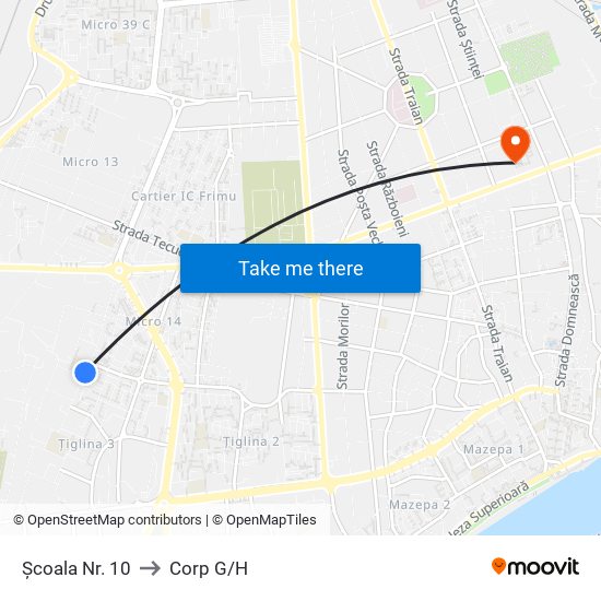Școala Nr. 10 to Corp G/H map