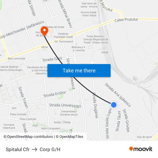 Spitalul Cfr to Corp G/H map