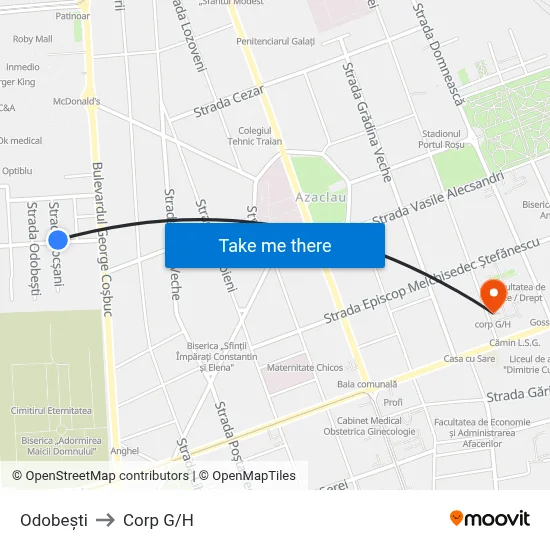 Odobești to Corp G/H map