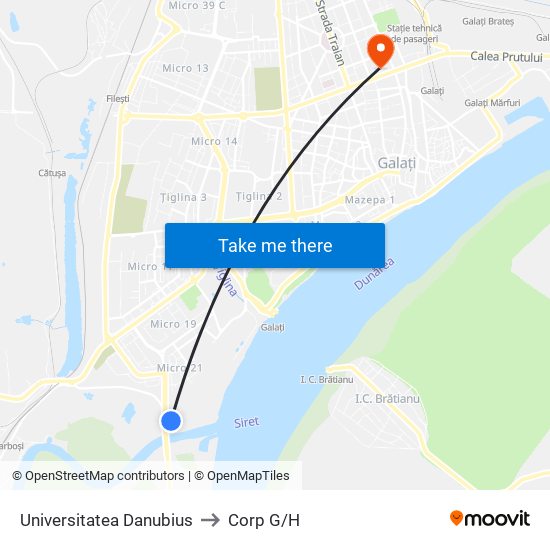 Universitatea Danubius to Corp G/H map