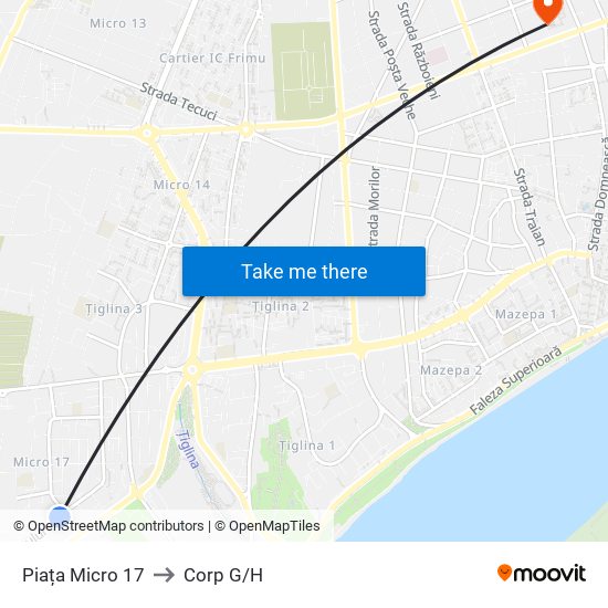 Piața Micro 17 to Corp G/H map