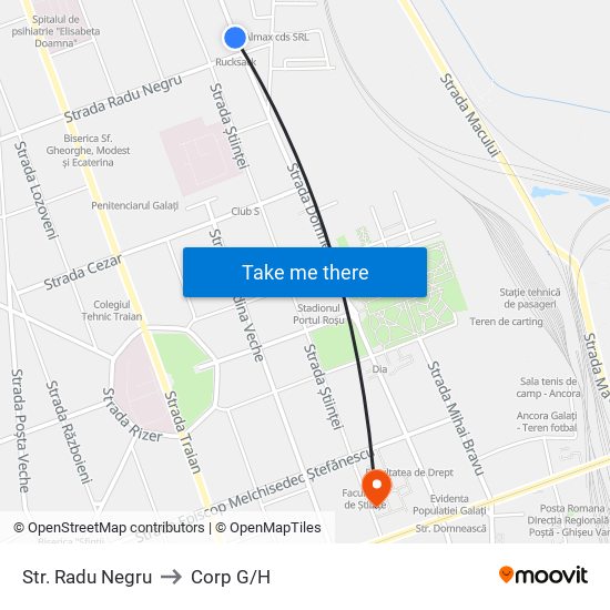 Str. Radu Negru to Corp G/H map