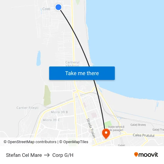 Stefan Cel Mare to Corp G/H map