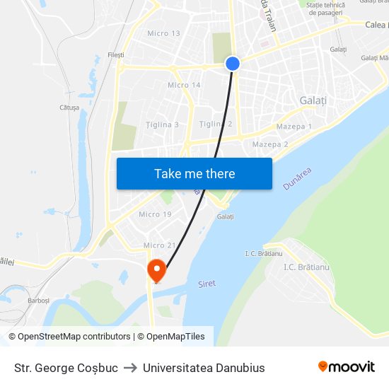 Str. George Coșbuc to Universitatea Danubius map