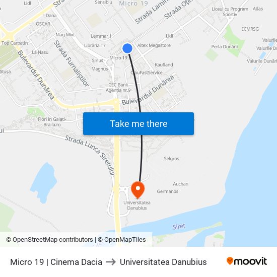Micro 19 | Cinema Dacia to Universitatea Danubius map