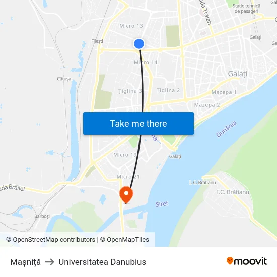 Mașniță to Universitatea Danubius map