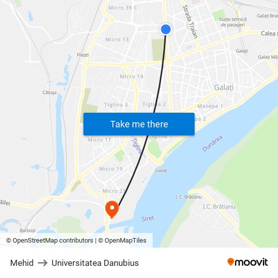 Mehid to Universitatea Danubius map