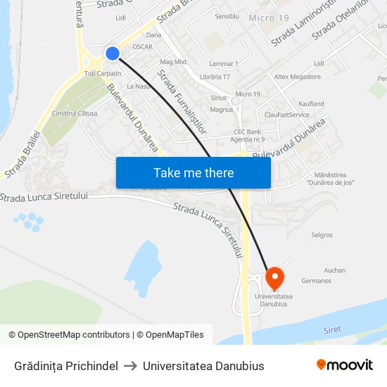 Grădinița Prichindel to Universitatea Danubius map