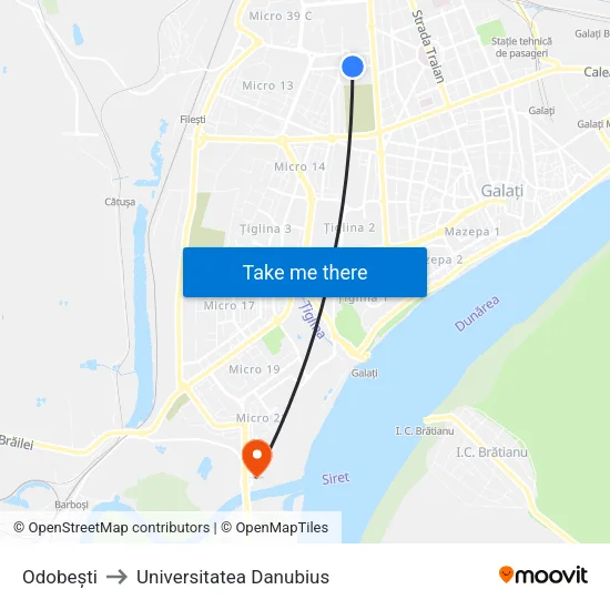 Odobești to Universitatea Danubius map