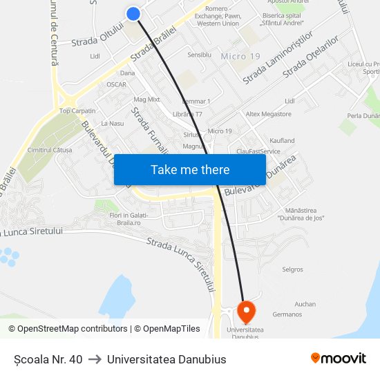 Școala Nr. 40 to Universitatea Danubius map