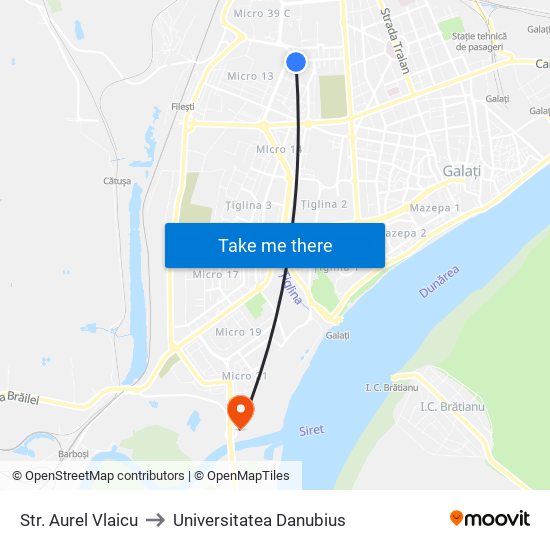 Str. Aurel Vlaicu to Universitatea Danubius map