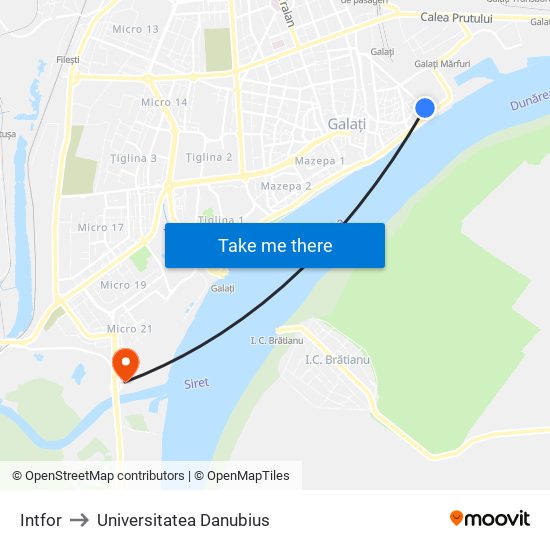 Intfor to Universitatea Danubius map