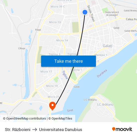 Str. Războieni to Universitatea Danubius map