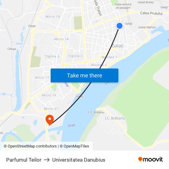 Parfumul Teilor to Universitatea Danubius map