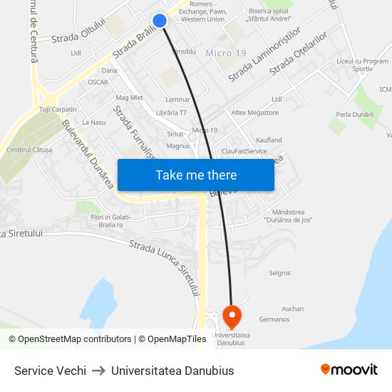 Service Vechi to Universitatea Danubius map